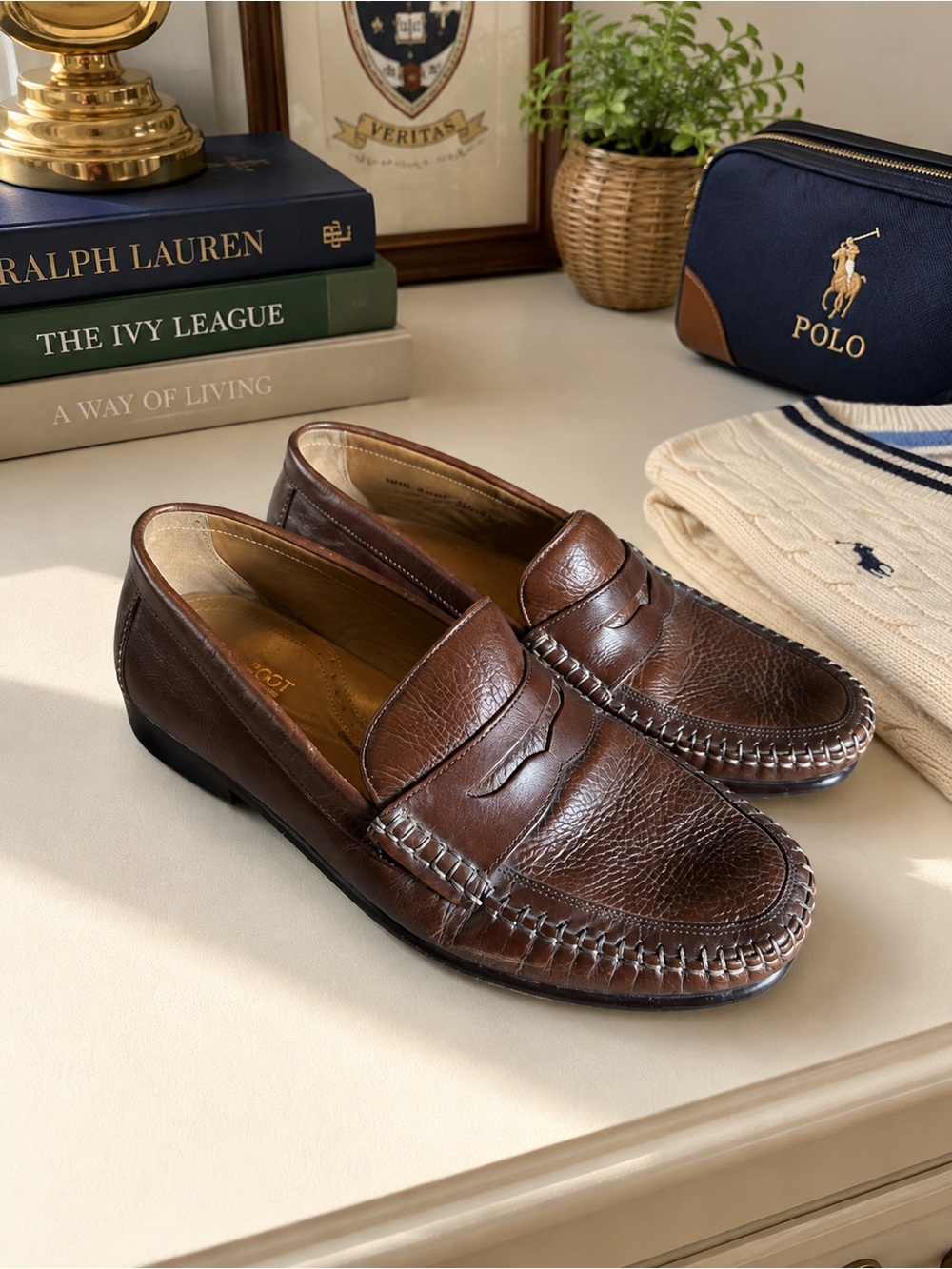 Men's Brown Leather Penny Loafers — Classic Slip-On Dress Loafers